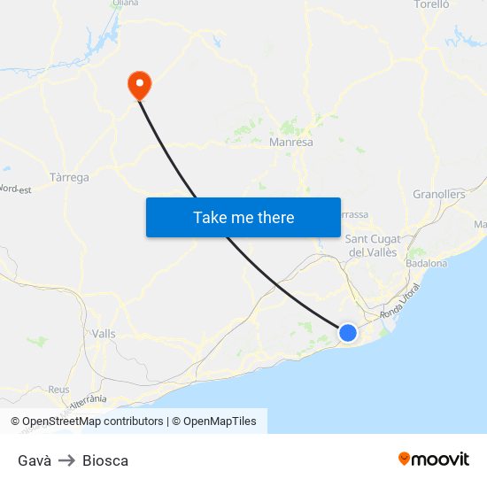Gavà to Biosca map