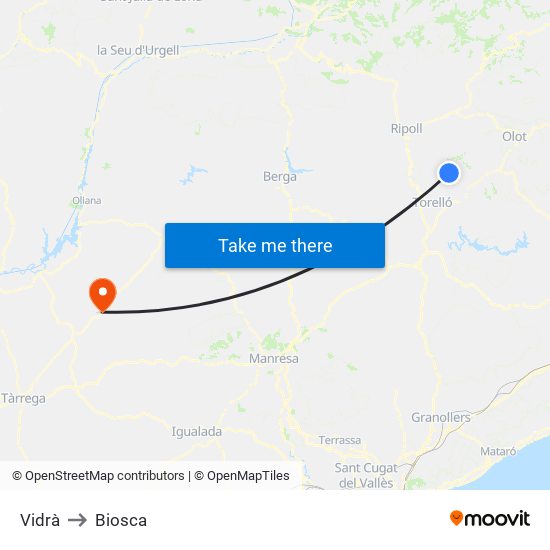 Vidrà to Biosca map