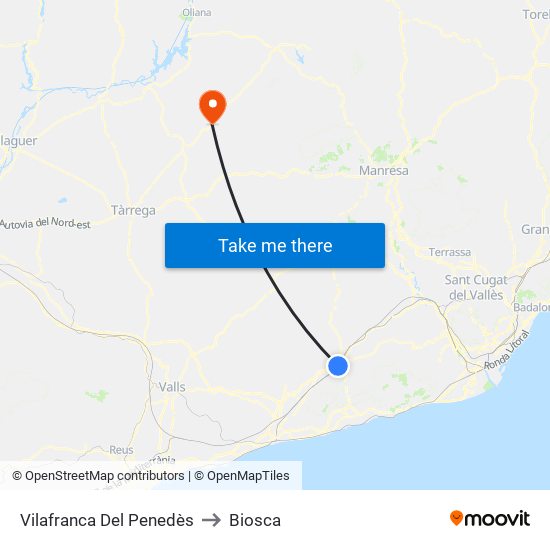Vilafranca Del Penedès to Biosca map