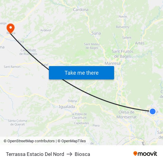 Terrassa Estacio Del Nord to Biosca map