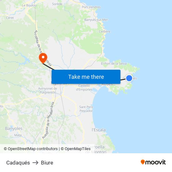 Cadaqués to Biure map