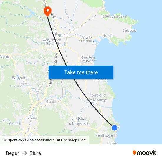 Begur to Biure map