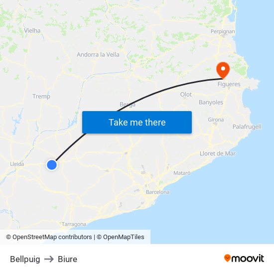 Bellpuig to Biure map