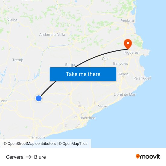 Cervera to Biure map