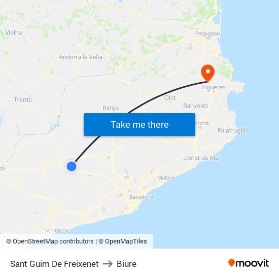 Sant Guim De Freixenet to Biure map