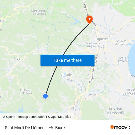 Sant Martí De Llémena to Biure map