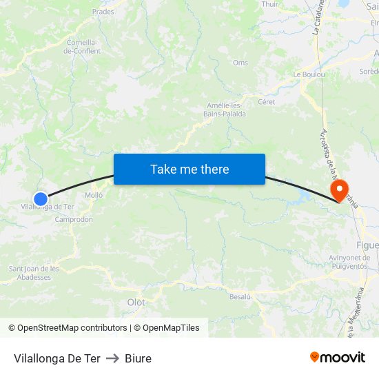 Vilallonga De Ter to Biure map