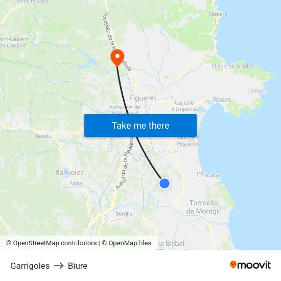 Garrigoles to Biure map