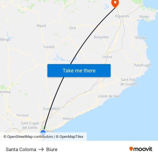 Santa Coloma to Biure map