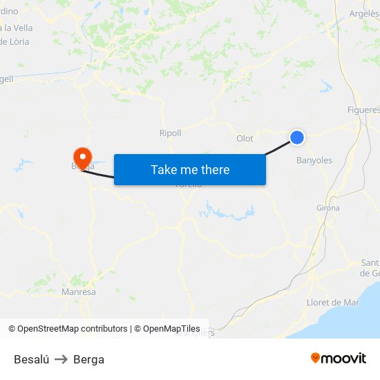 Besalú to Berga map
