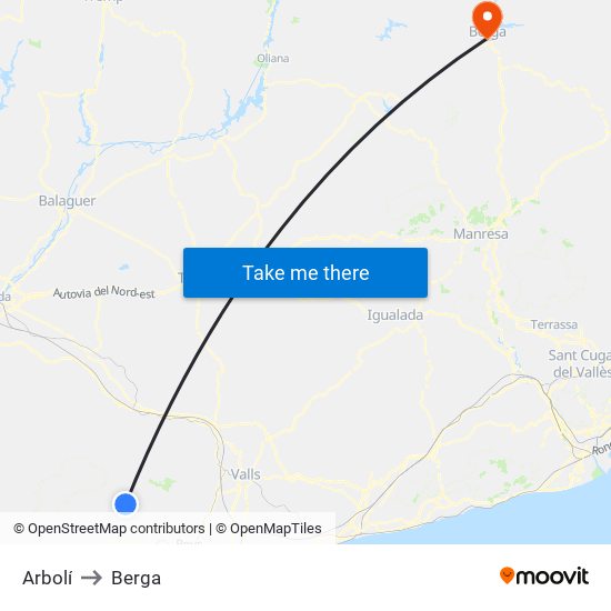 Arbolí to Berga map