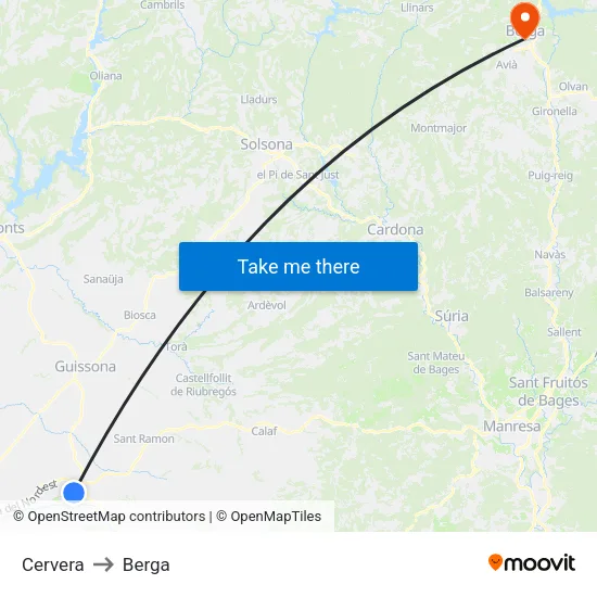Cervera to Berga map