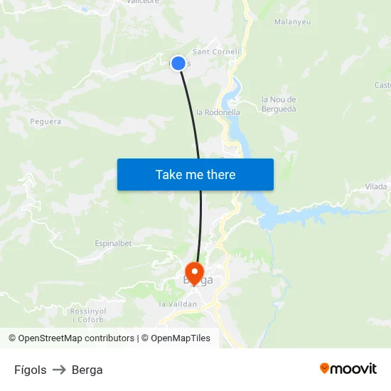 Fígols to Berga map