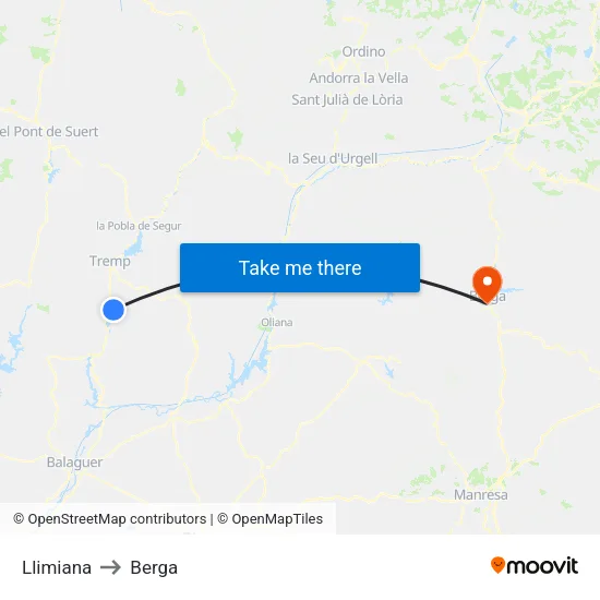 Llimiana to Berga map