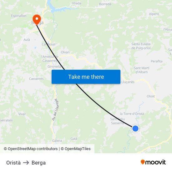 Oristà to Berga map