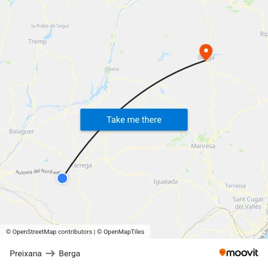 Preixana to Berga map