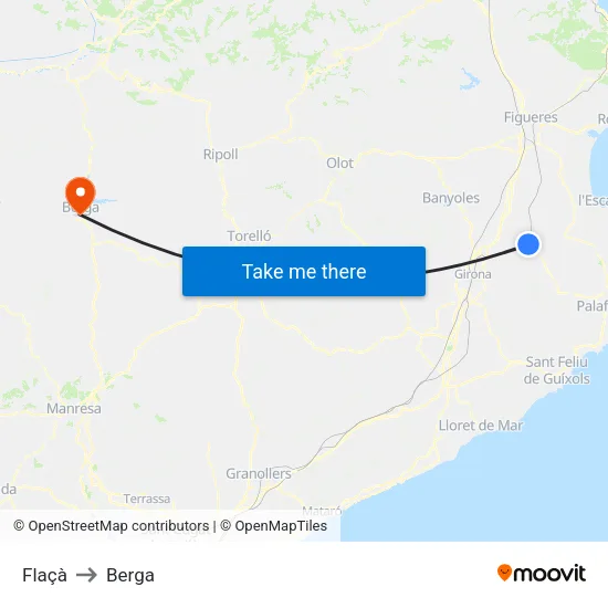 Flaçà to Berga map