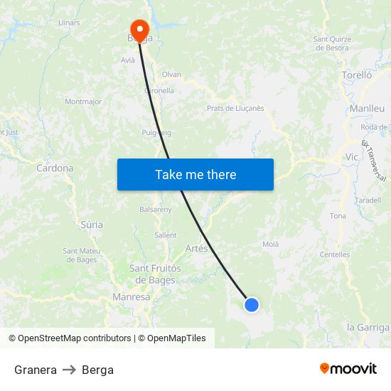 Granera to Berga map