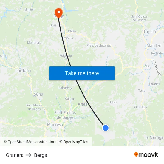 Granera to Berga map