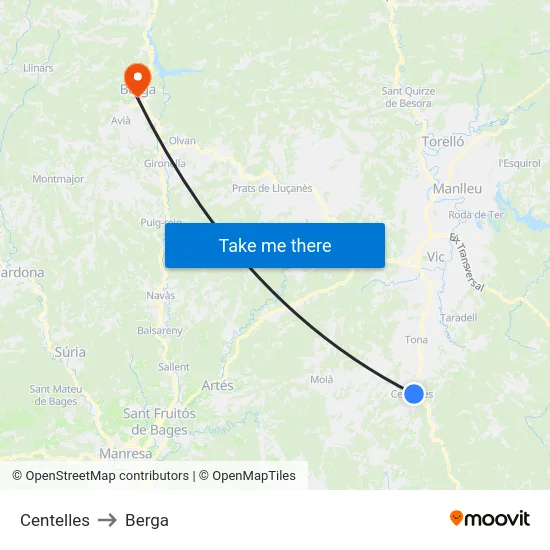 Centelles to Berga map