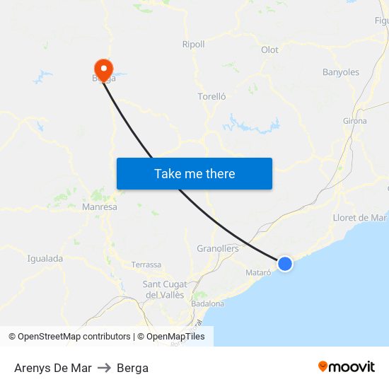 Arenys De Mar to Berga map