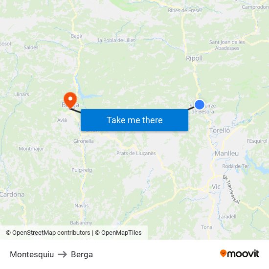Montesquiu to Berga map