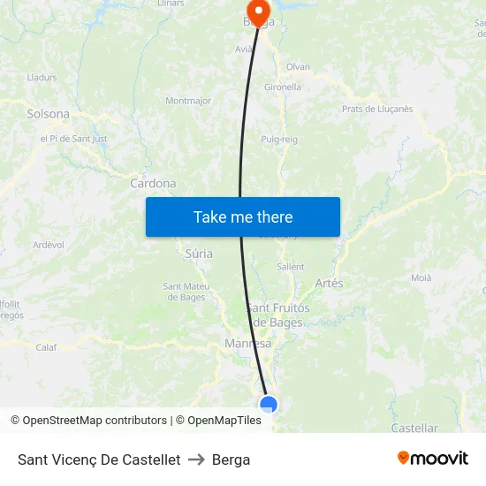 Sant Vicenç De Castellet to Berga map