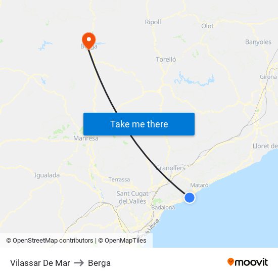Vilassar De Mar to Berga map