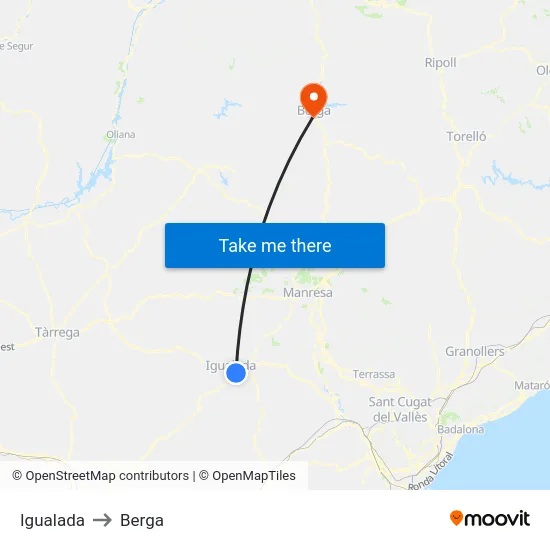 Igualada to Berga map