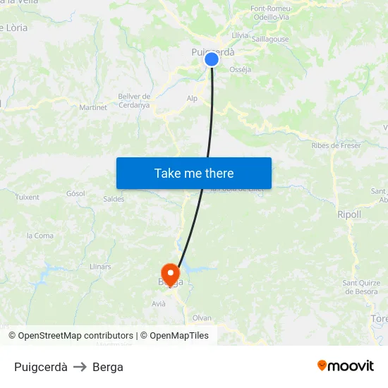 Puigcerdà to Berga map