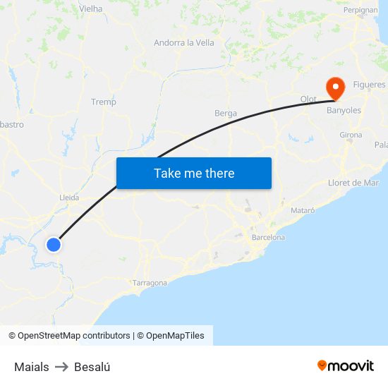 Maials to Besalú map