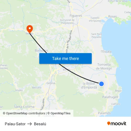 Palau-Sator to Besalú map