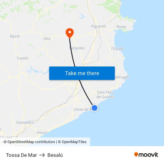 Tossa De Mar to Besalú map
