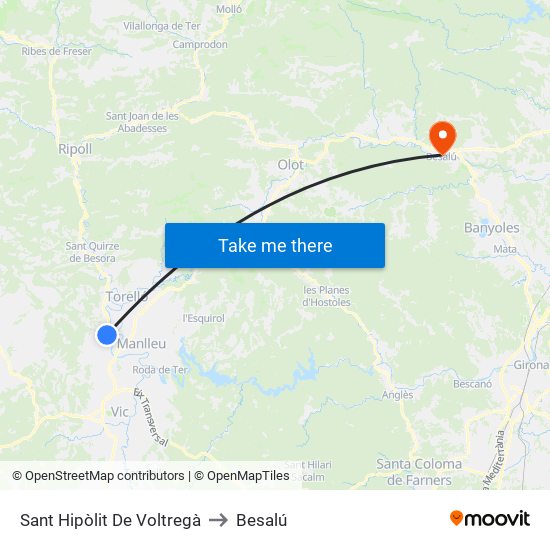 Sant Hipòlit De Voltregà to Besalú map