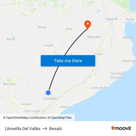 L'Ametlla Del Vallès to Besalú map