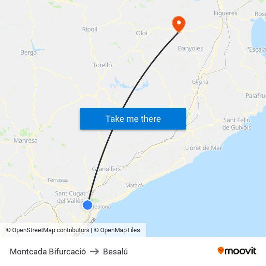 Montcada Bifurcació to Besalú map