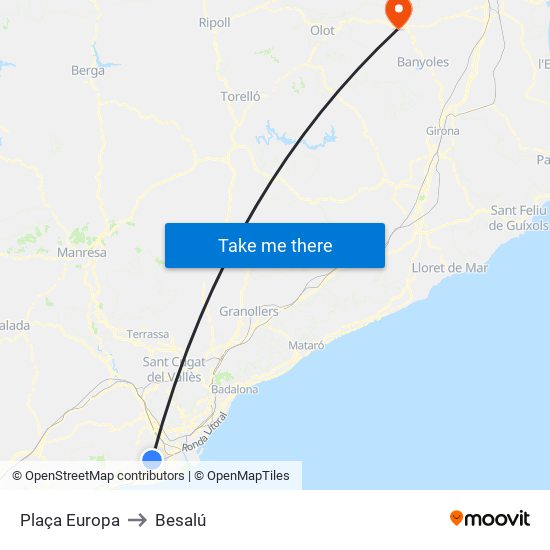 Plaça Europa to Besalú map