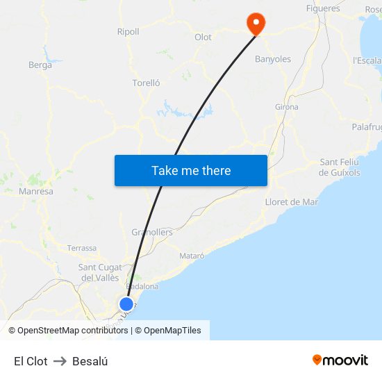 El Clot to Besalú map