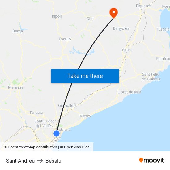 Sant Andreu to Besalú map