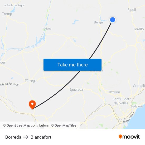 Borredà to Blancafort map