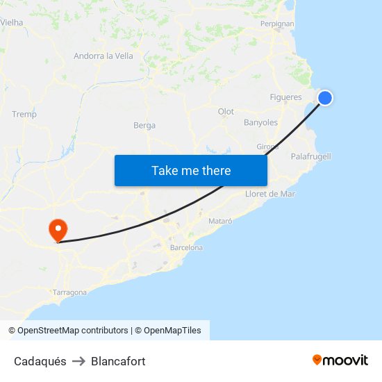 Cadaqués to Blancafort map