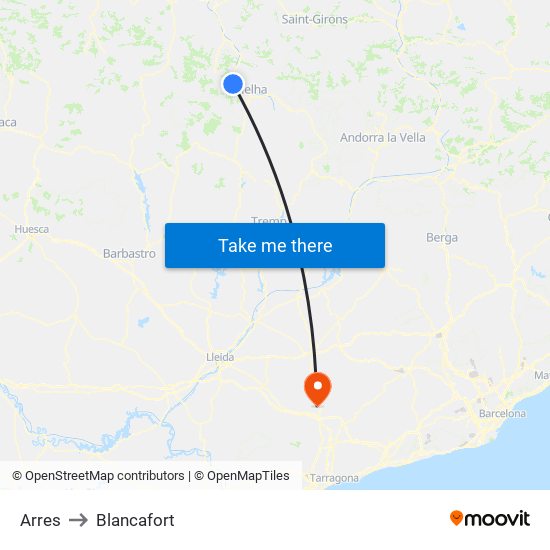 Arres to Blancafort map