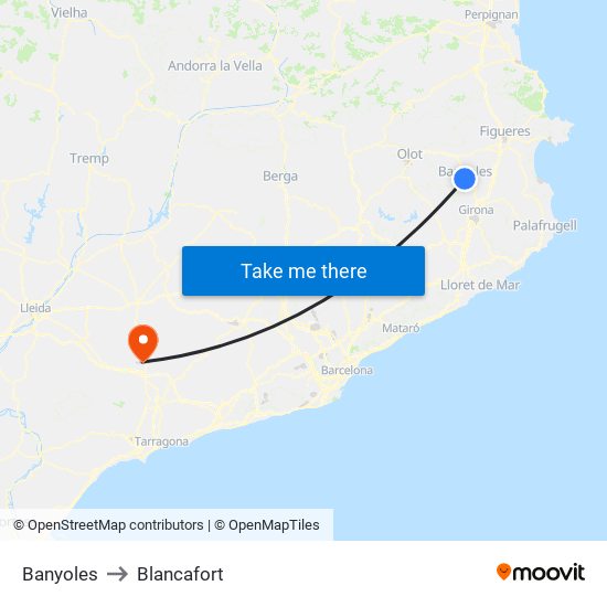 Banyoles to Blancafort map