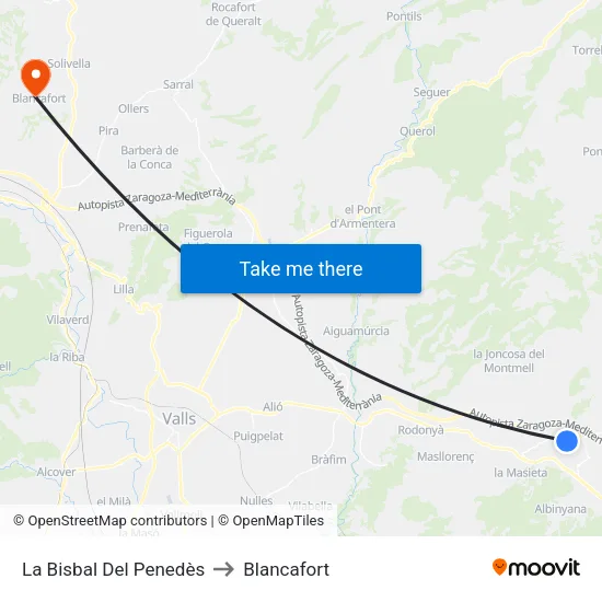 La Bisbal Del Penedès to Blancafort map
