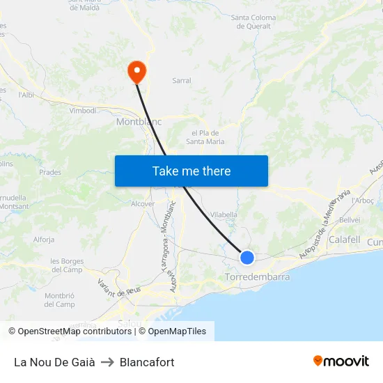 La Nou De Gaià to Blancafort map