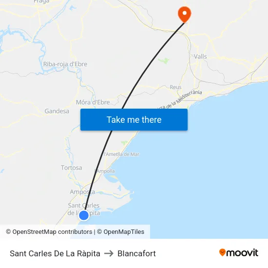 Sant Carles De La Ràpita to Blancafort map