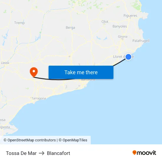 Tossa De Mar to Blancafort map