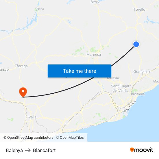 Balenyà to Blancafort map
