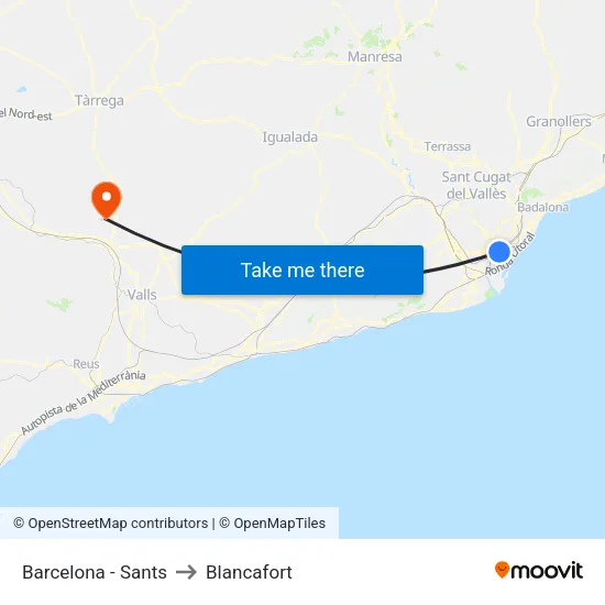 Barcelona - Sants to Blancafort map