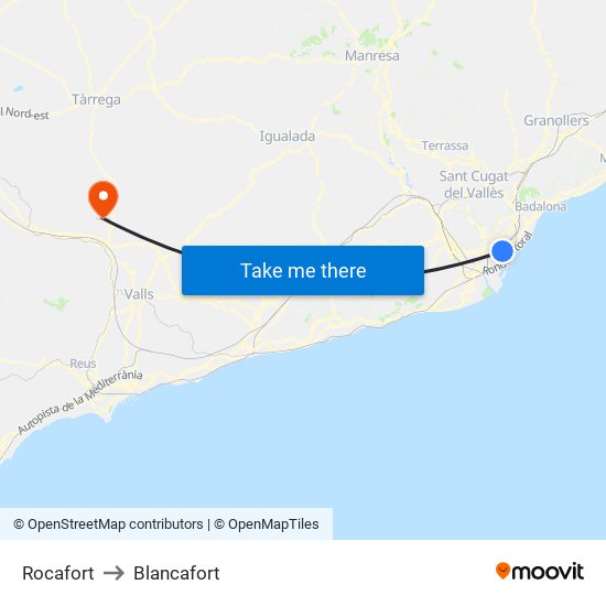 Rocafort to Blancafort map